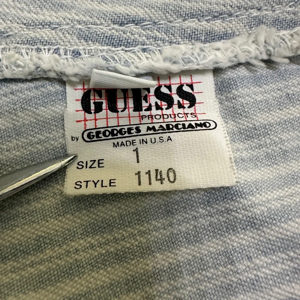 Guess Overalls Womens 1 VTG‎ 90s Pinstriped Colorblock Denim Made in USA Coastal